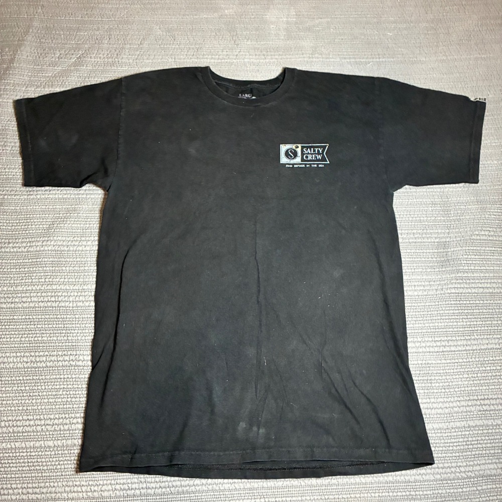 Salty Crew Mens Large T-Shirt Black Graphic Find Refuge In The Sea Surf Tee